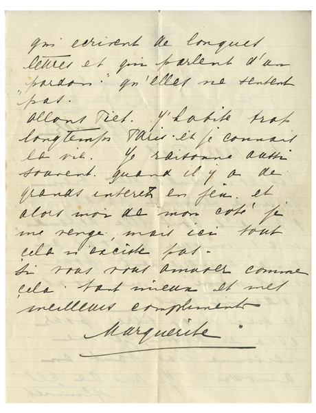 Superb Mata Hari Autograph Letter Signed, With Unusual Content to Her Lover -- ''...since I loved you only for who you are, I do not forgive you...I don't think reasonably when in love...''
